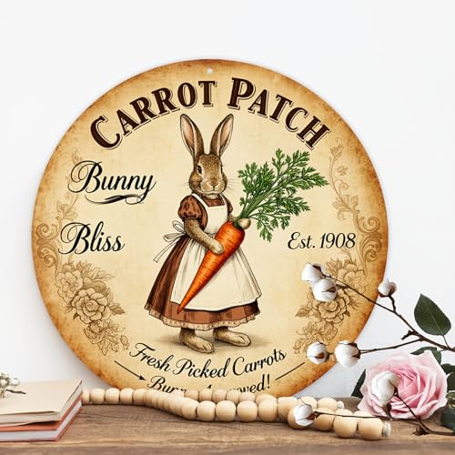 Carrot Patch Bunny Bliss Round Aluminum Metal Sign Retro Vintage Bunny Approved Sign - 8x8 Inch - Image 5