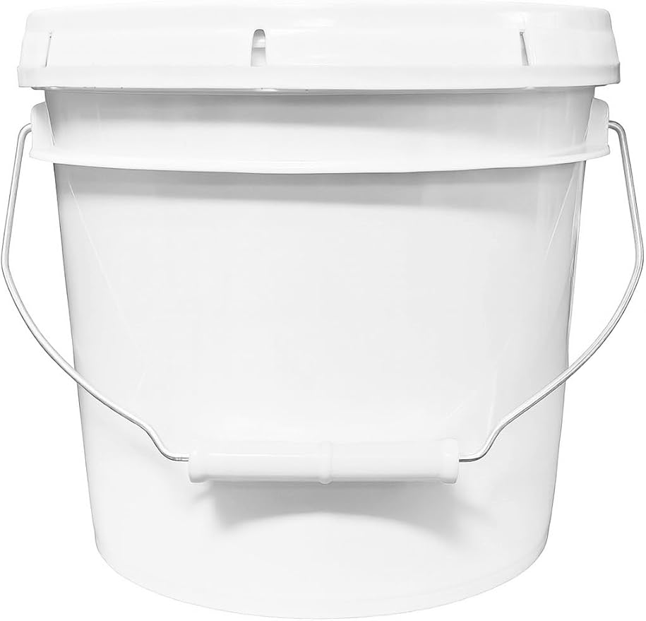 1-Gallon Bucket with Airtight Lid – Made in USA, Food Grade BPA Free Plastic, Heavy Duty Multi-Use, Metal Handle with Grip, Stackable Storage – White, 1 Pack