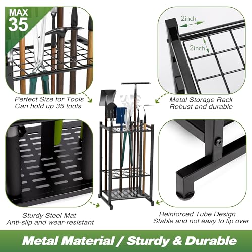 Garden Tool Organizer, Garage Tool Organizer & Garage Organization - Black, Alloy Steel, Brooms Tools - Image 3