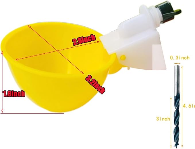 Poultry Waterer Cups 10 Packs Chicken Water Cups for PVC with Tee Automatic Chicken Waterer Kit for Poultry Chicks Duck Goose Turkey Bird and Bunny with Mounting Hole Opener (Yellow)