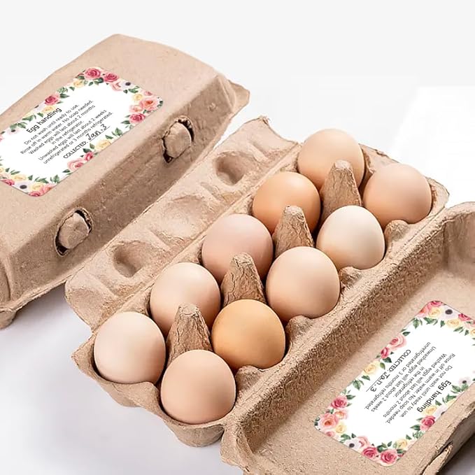 160 Pcs Egg Carton Labels, Flower Eggs Handling Stickers Farm Fresh Laid on Sticker PET Adhesive Egg Packaging Sticker for Box Container Carton Farm Supplies, 2x4 Inch