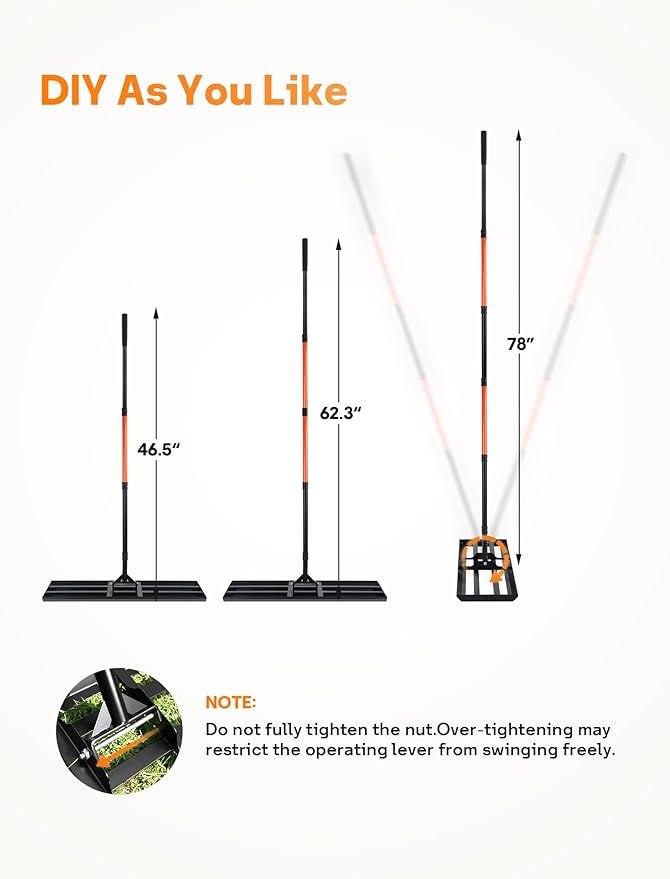 Lawn Leveling Rake 30x10 inch, Heavy Duty Lawn Leveler Tool with 78" Adjustable Handle, Curved Edge & Anti-Fracture Connectors Level Soil or Dirt Ground Surfaces for Backyard, Grass, Golf Course, Farm