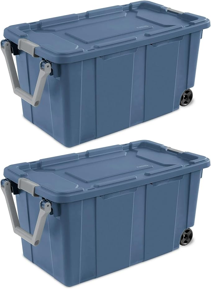 2-Pack 40 Gallon Heavy-Duty Stackable Storage Bins with Secure Lids & Smooth-Rolling Wheels – Organizing Containers for Home, Garage, Office & Basement (Blue)