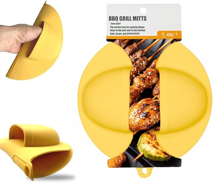 2 Pack Outdoor Grilling Mitts, Heat Resistant High Temperature Silicone Oven Grilling Gloves, Easy to Clean, Non-Slip Textured Lining, Can Be Used for Cooking, Smoking, BBQ and Food Handling.