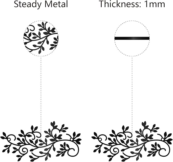 CREATCABIN Black Metal Vine Wall Decor Metal Leaf Wall Art Iron Symmetry Silhouette Tree Leave Plant Sculpture Artwork Sign Ornament Decoration for Living Room Office Garden Balcony 7.9 x 3.9 Inch