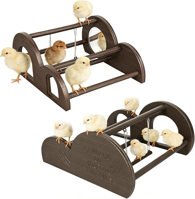 Chicken Perch with Swing & Mirror, Waterproof PVC Roosting Stand for Hens Activity Gym for Chicks & Bantams, Durable Easy-Clean Coop