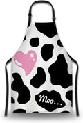 Chef Apron for Men Black and White Cow Print Love Heart Fun Aprons for Women for Kitchen Cooking Restaurant BBQ Painting Crafting 27” (W) x 31” (H), Waterproof Aprons