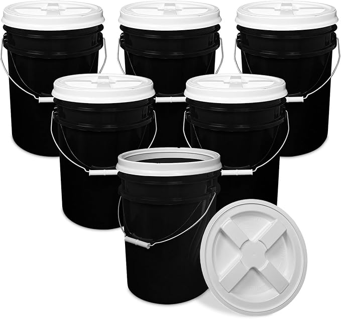 ePackageSupply 5 Gallon Black Bucket with Gamma Seal Screw on Airtight Lid | Made in USA | Food Grade | Heavy-Duty HPDE Plastic | Durable 90 Mil All Purpose Pail | Easy Stack and Store | BPA Free
