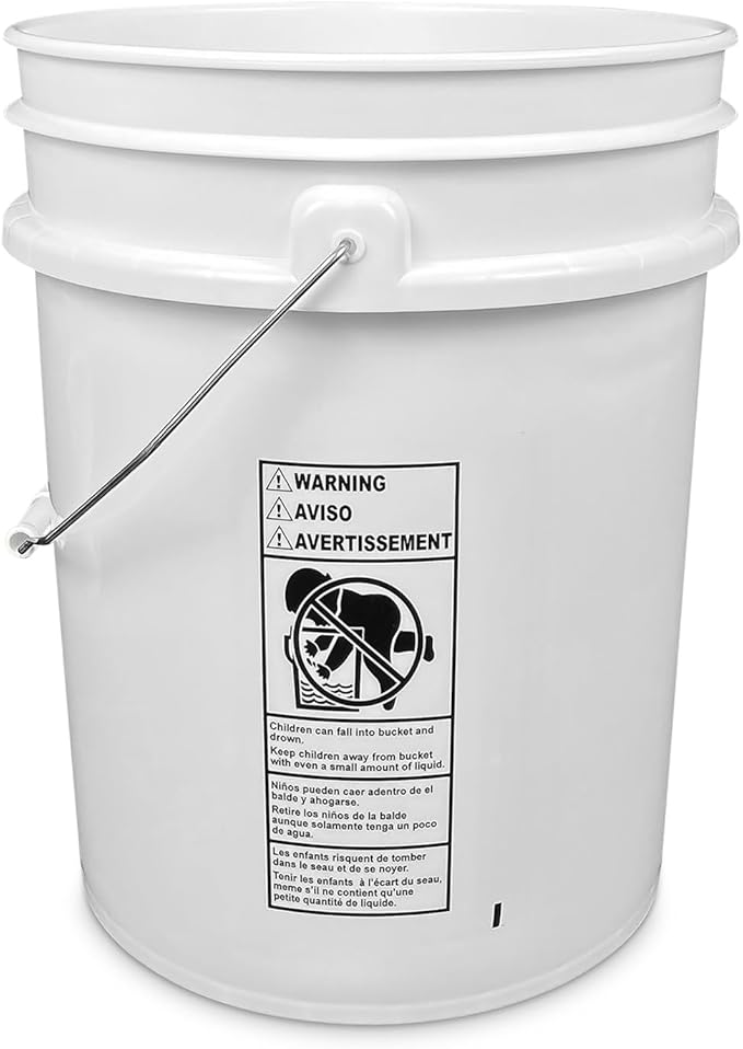 5 Gallon Bucket Only, Made in USA, Food Grade, Durable 90 Mil All Purpose Pail, Contains No BPA Plastic, Premium HPDE, Lids Not Included (White, 12)