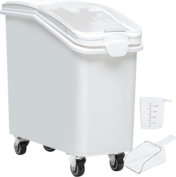YITAHOME Large Ingredient Storage Bin, Commercial Rice Container With Wheels, Scoop, Lid and Scale - Bulk Flour Bin for Kitchen