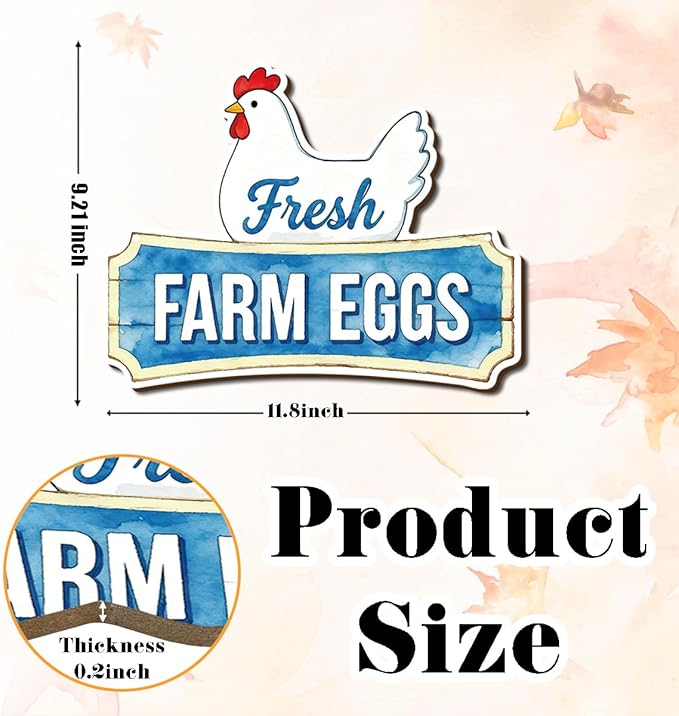 Farmhouse Kitchen Wall Decor, Fresh Farm Eggs Chicken Sign, Rustic Wood Hanging Plaque, Watercolor Farmhouse Wall Art Painting Style, Country Rustic Wall Decor for Home, 11.8x9.2 Inches