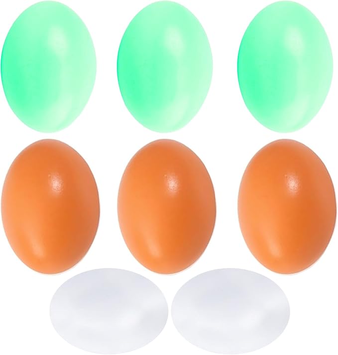 Wooden Fake Dummy Nest Eggs for Chicken Coop, 8 Pieces, Encourages Hens to Lay, Agricultural Training Tool（Green+Brown+White）