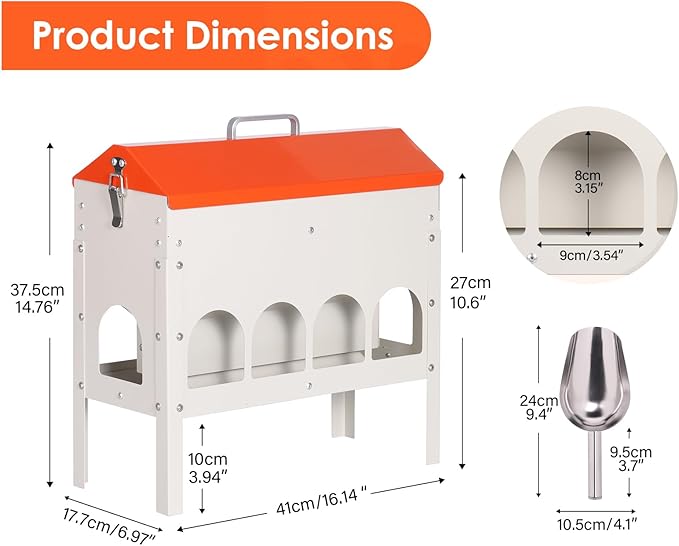 15lbs Automatic Chicken Feeder - 10 Feeding Ports, No Waste Poultry Feeder Large Feeding Though Dispenser for Chickens Duck Turkey Pheasant Chicken Coop
