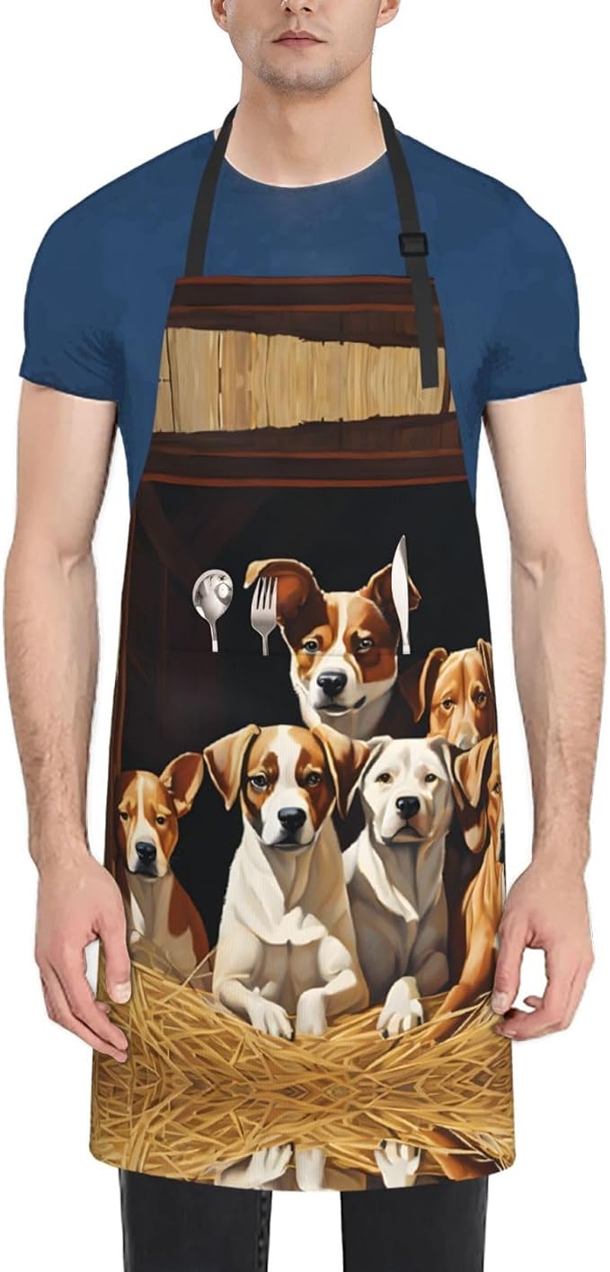 Farm Animals Waterproof Apron For Adults With Two Large Pockets,Adjustable Neck And Waist Ties,Full-Length Bib Design-Polyester Fabric
