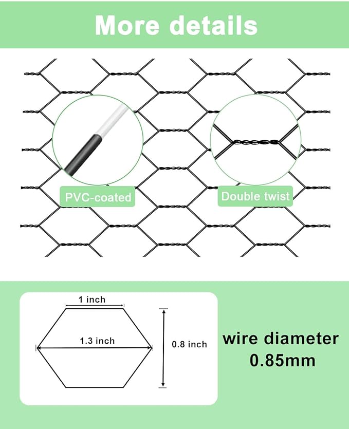 vensovo Garden Poultry Black Chicken Wire - 16.5 '' × 157 '' Chicken Wire for Crafts, Garden Fence Animal Barrier, 1 inch Mesh Poultry Netting Fence, Pet/Rabbit/Chicken Wire Fencing