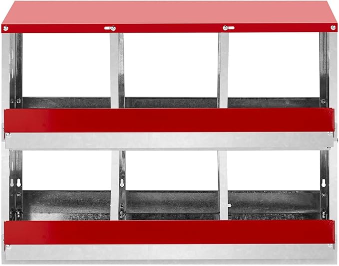 Chicken Nesting Boxes, 6 Compartment Poultry Brooder Box with Baffle, Rolling Egg Collection, Strong and Durable, Ventilated Bottom, Chicken Laying Box, for Hen, Chicken Coop, Easy to Clean (Red)