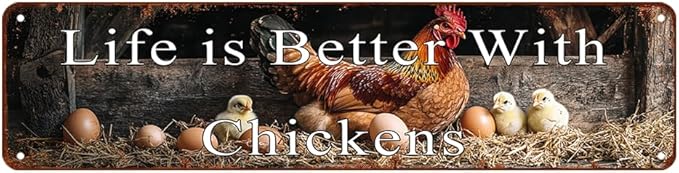 Chicken Coop Metal Tin Sign Kitchen Wall Art Decor Door Hanging Farm Signs Life Is Better With Chickens Sign Chicken Coop Accessories Garden Tin Sign Chickens Decorations For Home 4x16 Inch
