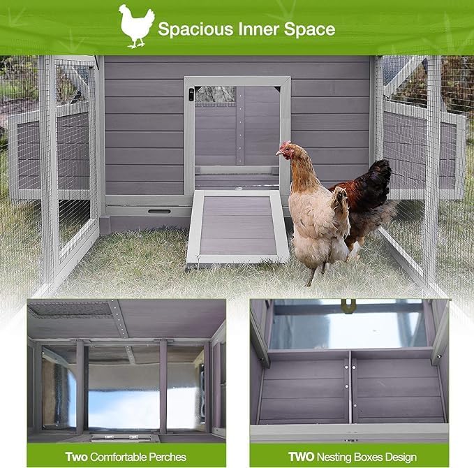 GUTINNEEN 103 in Large Chicken Coop and Run, Outdoor Wooden Chicken House for 4-6 Chickens, Hen House Poultry Cage with Nest Box, Grey
