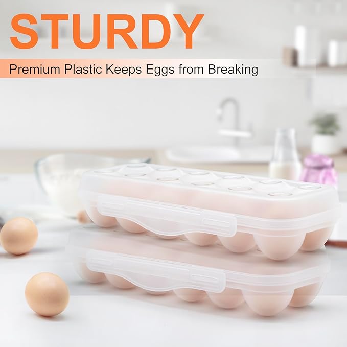 Egg Storage for Refrigerator, Egg Holder for Fridge with Lid, Stackable Egg Storage with Safety Buckle (2)