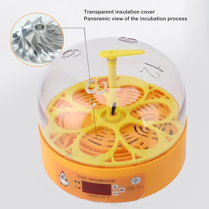 Pyhodi 6 Egg Incubator, Automatic Temperature and Humidity Control, Visual Observation, Suitable for Chicken Duck Eggs, Low Noise Automatic Egg Turning Incubator for Hatching (US Plug