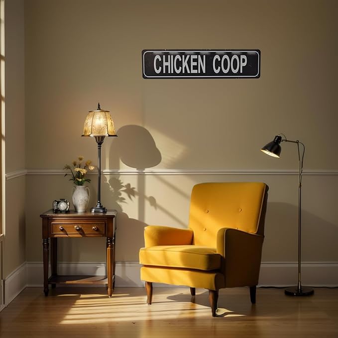 Chicken Coop Retro Metal Tin Sign - Duck Waterfowl Chicken Coop Decor, Rustic Street Sign, Door Name Plate Plaque for Farmhouse Pub, Bar, Home Wall Art 16x4 Inch (black)
