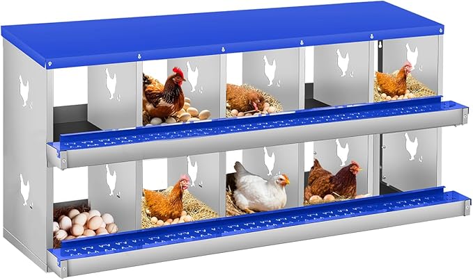 Chicken Nesting Box for Laying Eggs, 6 Compartment Metal Nesting Box,Wall Mount Chicken Nesting Boxes,Easy Egg Collection,Laying Boxes for Chickens Coop to Protect Eggs (Blue, 10 Compartment)
