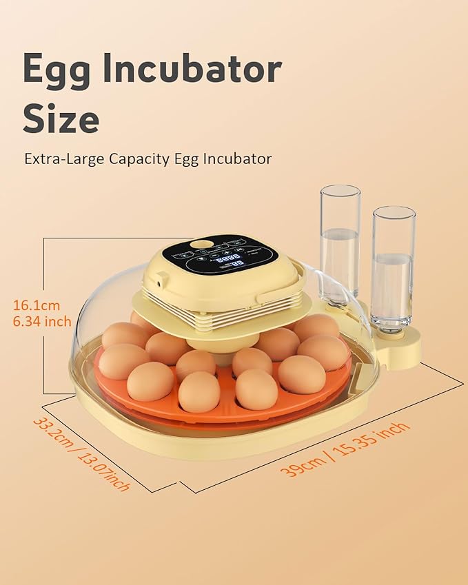 18-33 Egg Incubator for Hatching Eggs, Automatic Egg Turning, Egg Candler, Temperature/Humidity Control, Incubator for Hatching Chicken, Quail, Duck Eggs, 360° Clear View for Home, Classroom, Farm
