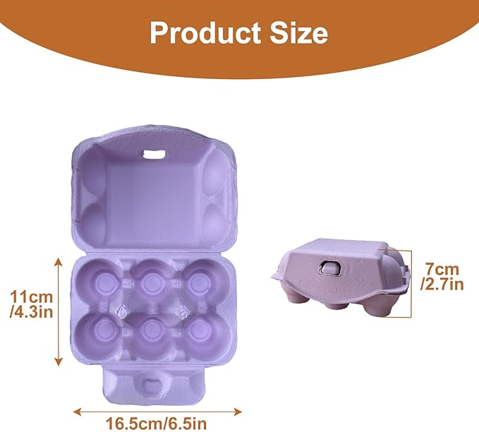 Purple Reusable Egg Cartons, 20 Pack Half Dozen Paper Pulp Containers with 50 Handling Instruction Cards, Perfect for Farm Fresh Chicken Eggs Storage