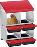 4-Hole Chicken Nesting Boxes for Farm,Corrosion-Resistant Metal Nesting Boxes with Egg Collection Tray,Wall Mount/Freestanding Poultry Laying Boxes for Chicken Coops and Hens,Red