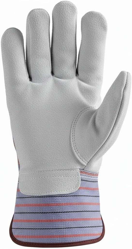 Giorgino Cow Split Leather Work Gloves Pack of 5 for Men & Women, Gardening Gloves with Reinforced Fingertips, Knuckle Guard & Safety Cuff