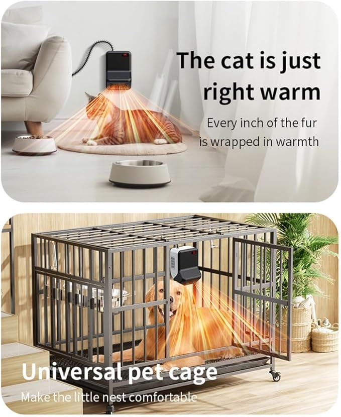 Dog House Heater with Thermostat, 300-600W 2 Heating Mode Pet Warmer, Wall-Mounted Design, Pet Heater with 6FT Anti Chew Cord and Safe Overheat Protection, for Dogs Chicken Coops Rabbits (Black 2)