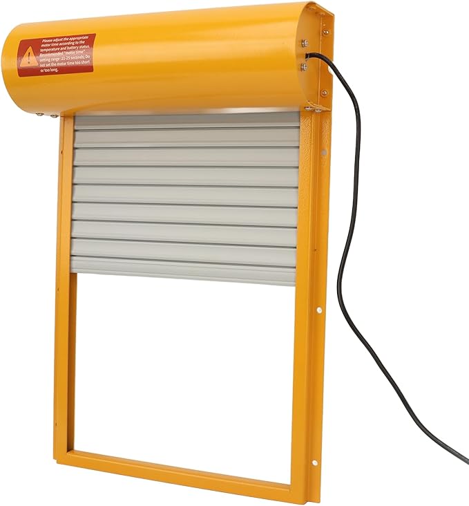 Zerodis Automatic Chicken Coop Door, Solar Powered Opener with Timer Light Sensor HD LED Display, Iron Metal Plastic Frame for Chicken Duck Goose Poultry Safety (Yellow)