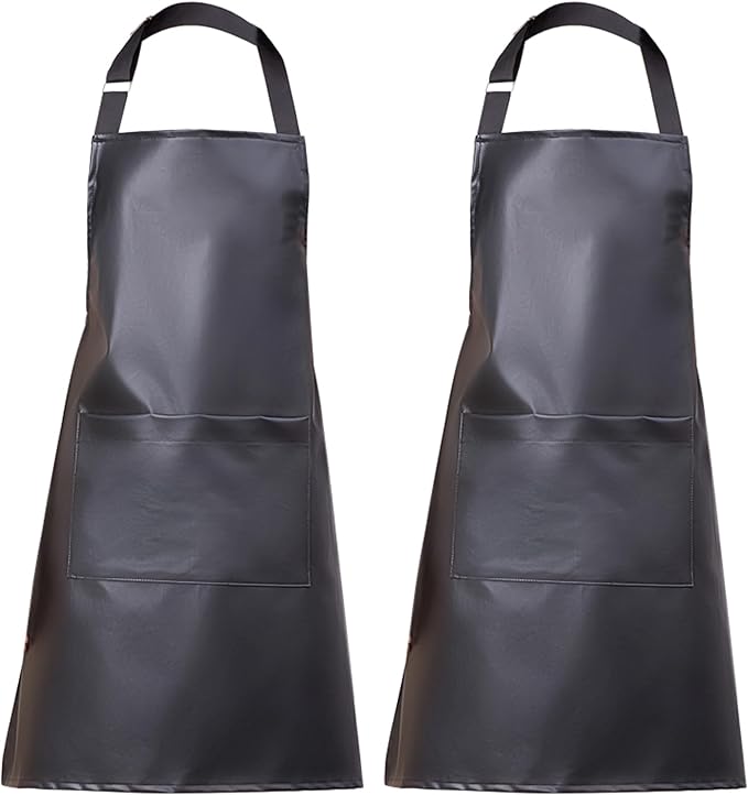 eywlwaar PU Waterproof Apron with One Big Pocket Adjustable Oil Proof Apron for Kitchen Dishwashing Cooking 29.92"x 26.77"