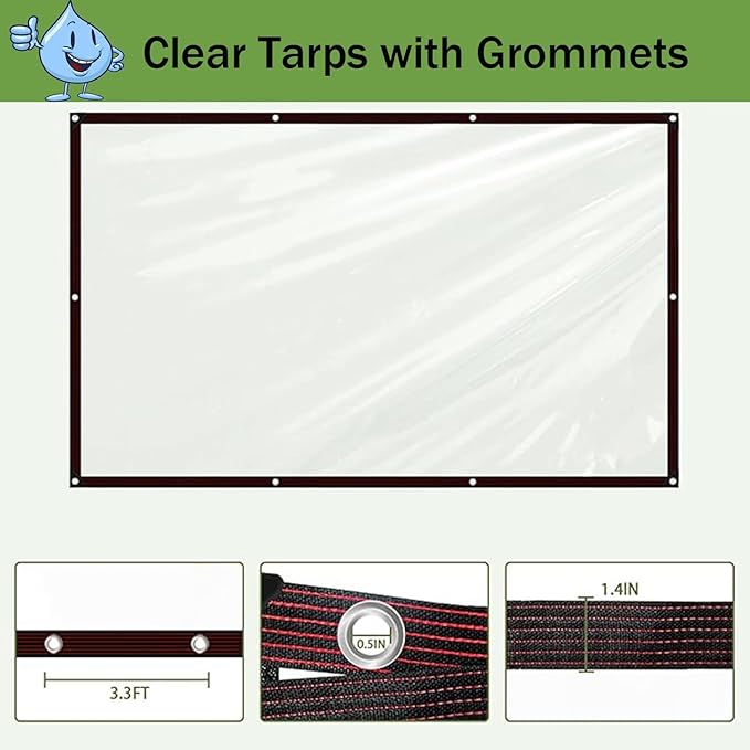 Clear Tarp Waterproof Heavy Duty Plastic Tarps,Vinyl Transparent Tarpaulin with Grommets,for Patio Transparent Lonas Greenhouse Chicken Coop Covers for Winter,13x19 FT
