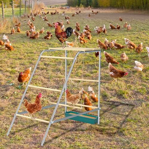 Chicken Roosting Bars with Swing and Drink Trough - 43.3'LX 19.3' W X 39.4' H, sliver, Galvanized Steel+Wood, Roosting Bars for Chickens in Coop - Image 5