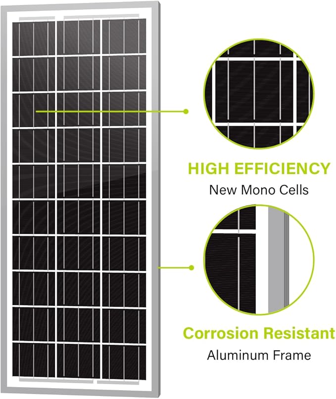 Newpowa 15 Watt 12 Volt 10BB Small Solar Panel, 15W 12V Mono High Efficiency Solar Module for Battery Charging, Security Camera, Automatic Gate, Chicken Coop, Boat, Off-Grid Applications