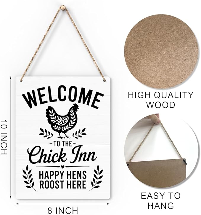 Chicken Gifts Sign Funny Chicken Coop Accessories Chicken Signs Rooster Decor for Home Farm Chicken-Coop Kitchen Yard Welcome to the Chick Inn Country Decor 8x10 Inch