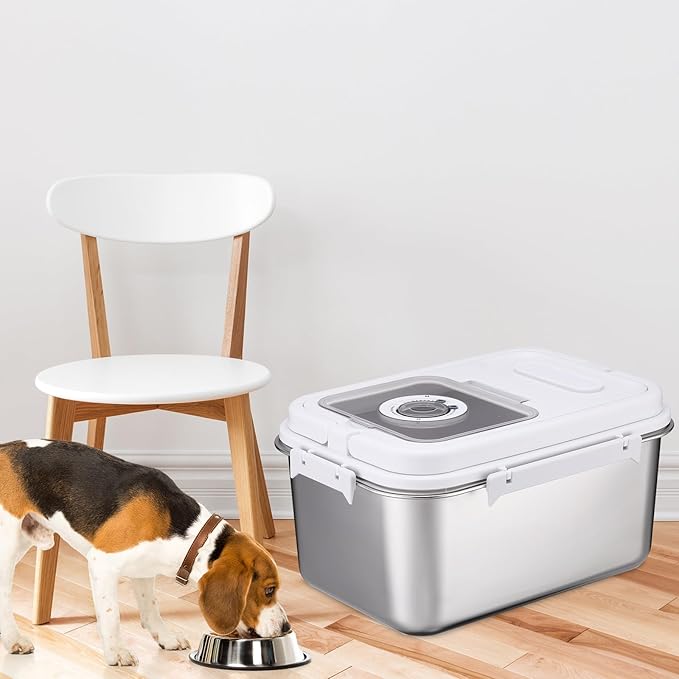 Honeydak 14.76 x 10.4 x 7.28 Inches Stainless Steel Dog Food Storage Container with Silicone Airtight Lid with Scoop Metal Pet Dog Cat Food Storage Container Keep Fresh Easy to Clean