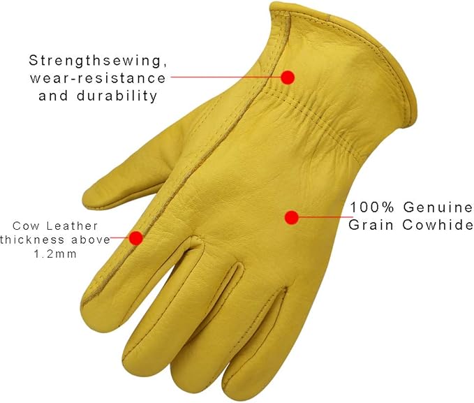 Heavy Duty leather work Gloves,Safety Cowhide Leather Garden Working Gloves for Men/Women,Driving,Yard work