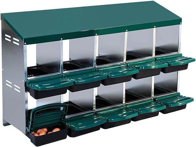 Nesting Boxes for Chickens, Chickens Laying Boxes for Chicken Coop, 10 Compartments Chicken Nesting Boxes, with Removable Tray, Easy Cleaning, for Hens Outdoor Chicken Coop Farm Yard, Green