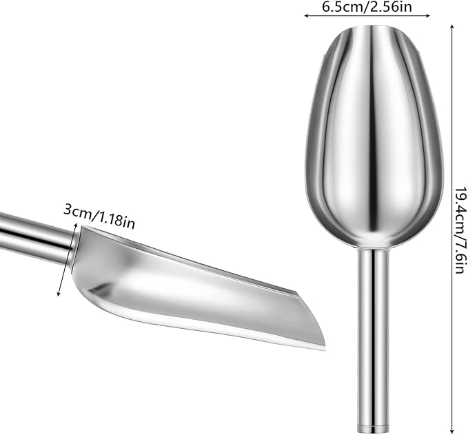 Stainless Steel Ice Scoop, Small Metal Ice Scoop for Bucket and Freezer, Small Size Multi-purpose Kitchen Scoops for Food and Coffee, Silver