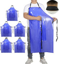 Waterproof Rubber Vinyl Work Apron -42.5" x 33.8" Plus Size Double Reinforced Chemical Resistant PVC Blue Bib Apron
