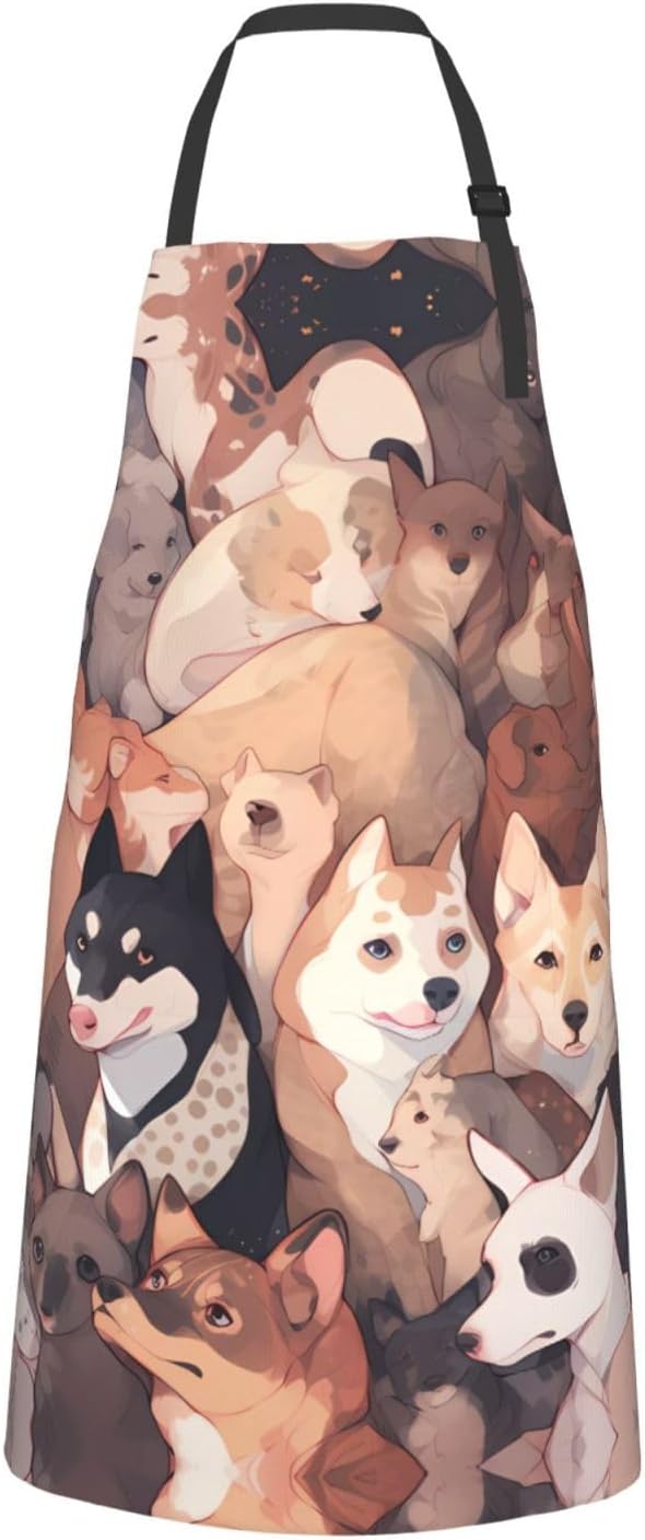 Dogs and Roses Heavy Duty Waterproof Apron with Pockets for AdultsResistant Grilling, Gardening, Painting