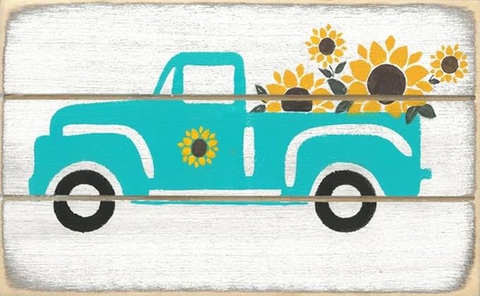 Farmisms 8x5 Inspirational Wooden Rustic Country Signs for Country Farm Living –Loads of Sunshine, Featuring a Vintage Pick Up Truck