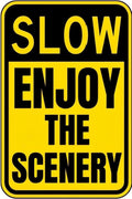 Vintage Metal Sign SLOW, ENJOY THE SCENERY Tin Sign Retro Wall Decor For Home Coffee Bar Funny Aluminum Sign 8x12 inch