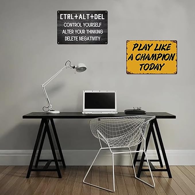 Inspirational Wall Decor for Office, CTRL+ALT+DEL Metal Tin Sign 12x8 Inch Rustic Wall Hanging Decor Positive Saying Quote Sign Wall Art for Home Office Living Room