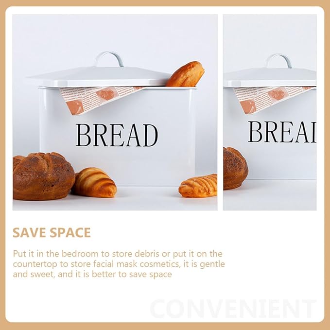Metal Bread Box and Kitchen Grain Storage Container with Lid, Iron Retro Bread Bin for Countertop Pantry, Multipurpose Food Storage Box for Home Kitchen Organization