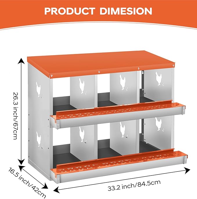 Chicken Nesting Box,6 Compartments Nesting Box for Chickens, Two-Tier Galvanized Metal Wall Mount Chicken Egg Laying Box with Large Vented Holes for Easy Egg Collection ﻿