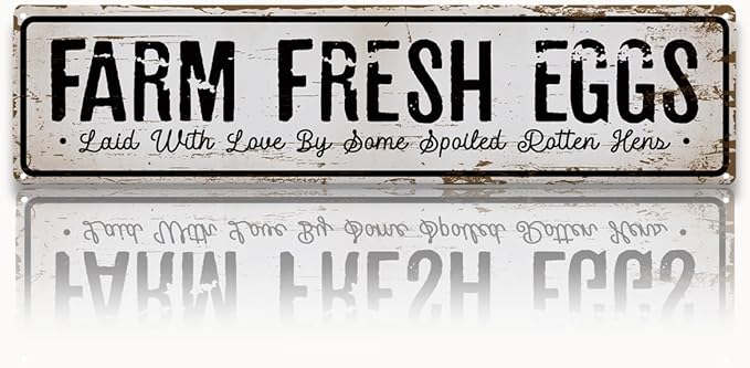 Funny Chicken Decor, Farm Fresh Eggs Sign, 15.8x4 inches, Vintage Farmhouse Decoration for Chicken Coop, Funny Hen House Decor, Aluminum Metal Tin Signs, Gift for Chickens Owner