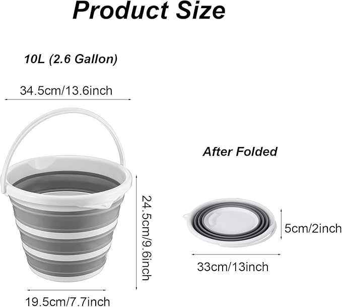 Collapsible Bucket 2.6 Gallon 10L Water Bucket for Cleaning Foldable Portable Plastic Mop Bucket with Handles Indoor Household Outdoor Car Wash Camping Fishing